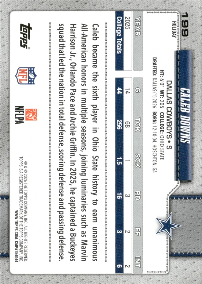 Caleb Downs card back