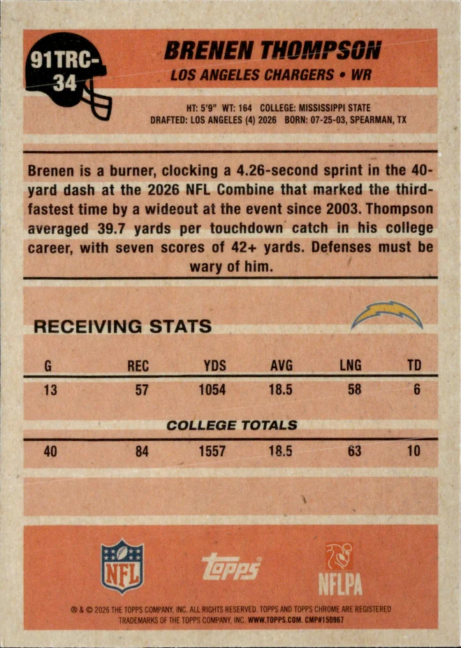 Brenen Thompson card back