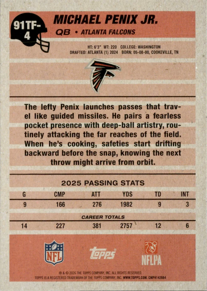 Michael Penix Jr. card back