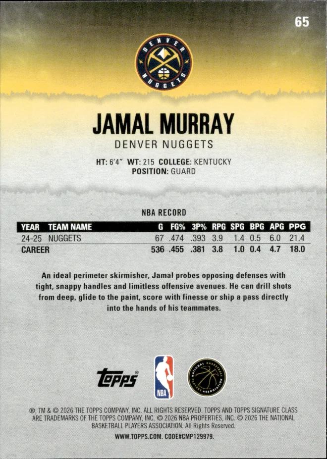 Jamal Murray card back