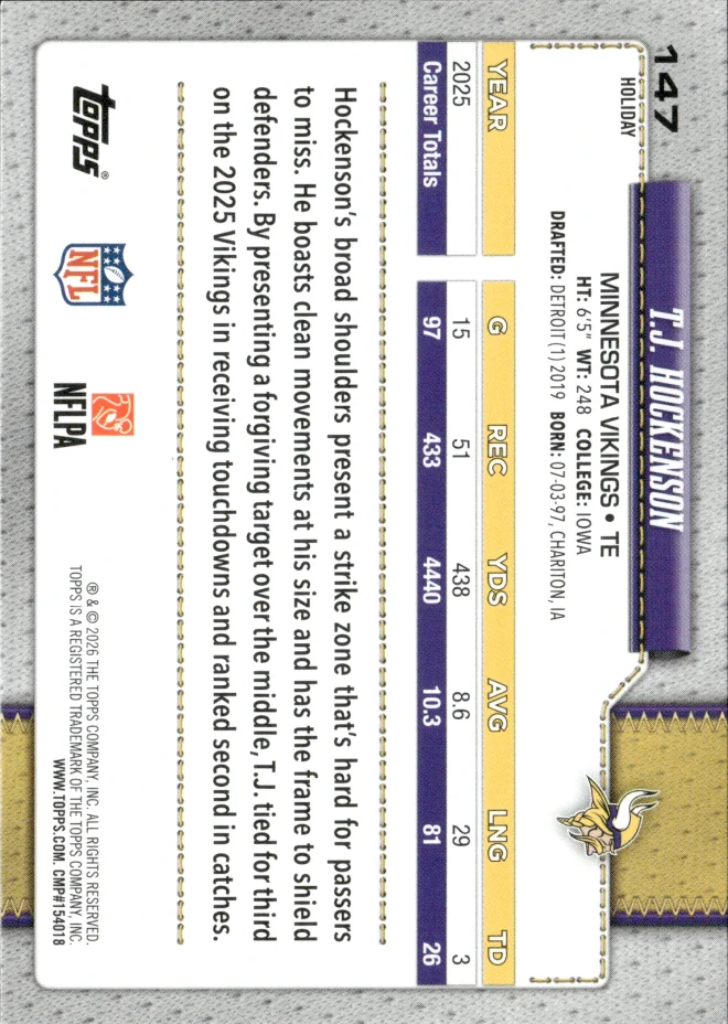 T.J. Hockenson card back