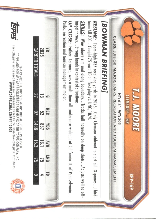 T.J. Moore card back