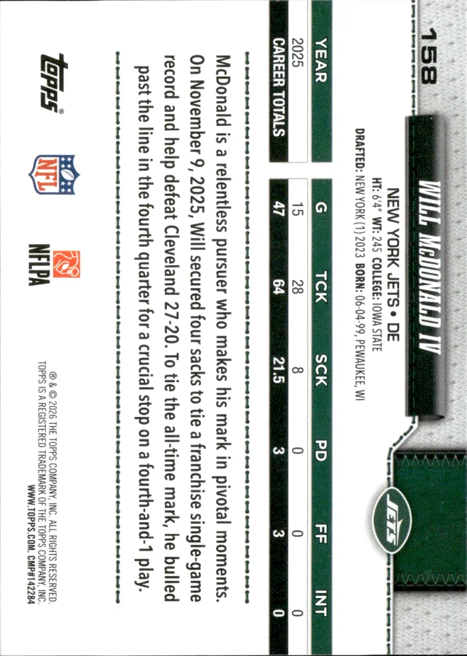 Will McDonald IV card back