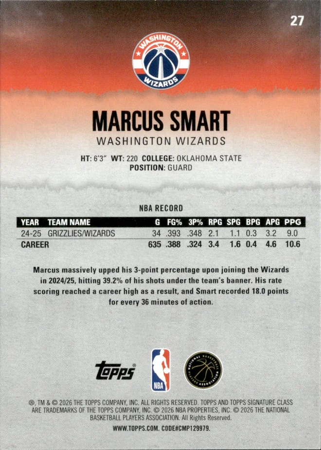 Marcus Smart card back