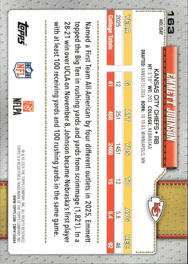 Emmett Johnson card back