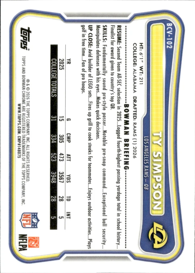 Ty Simpson card back