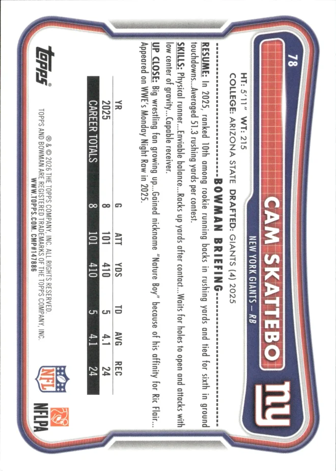 Cam Skattebo card back