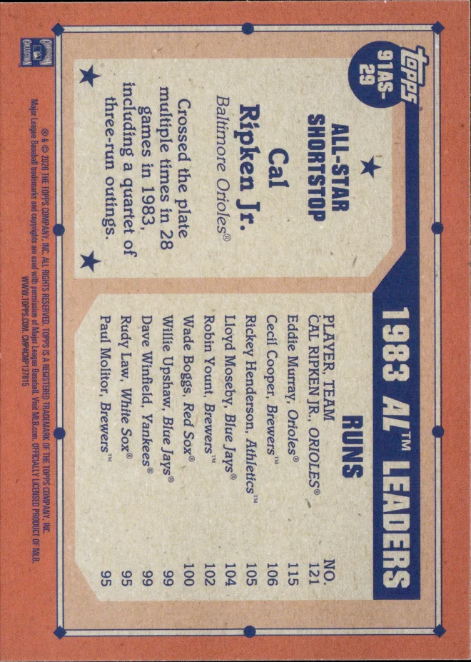 Cal Ripken Jr. card back