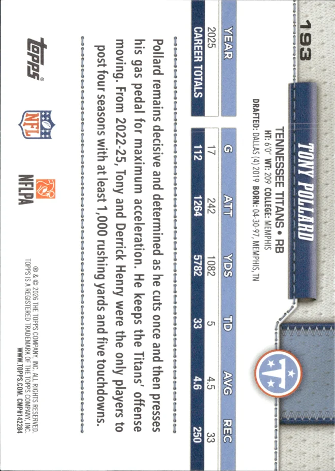 Tony Pollard card back
