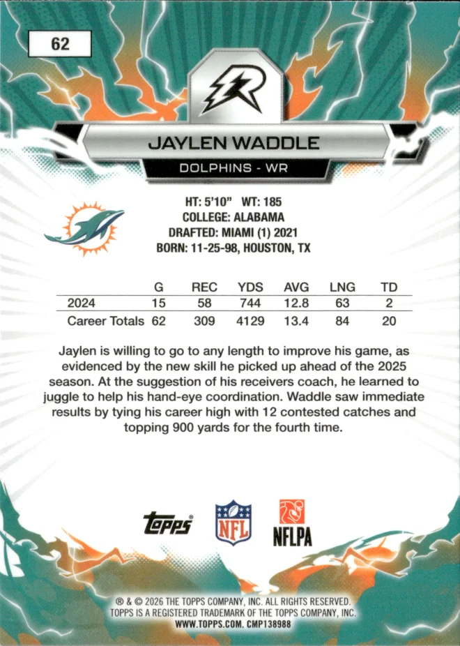 Jaylen Waddle card back