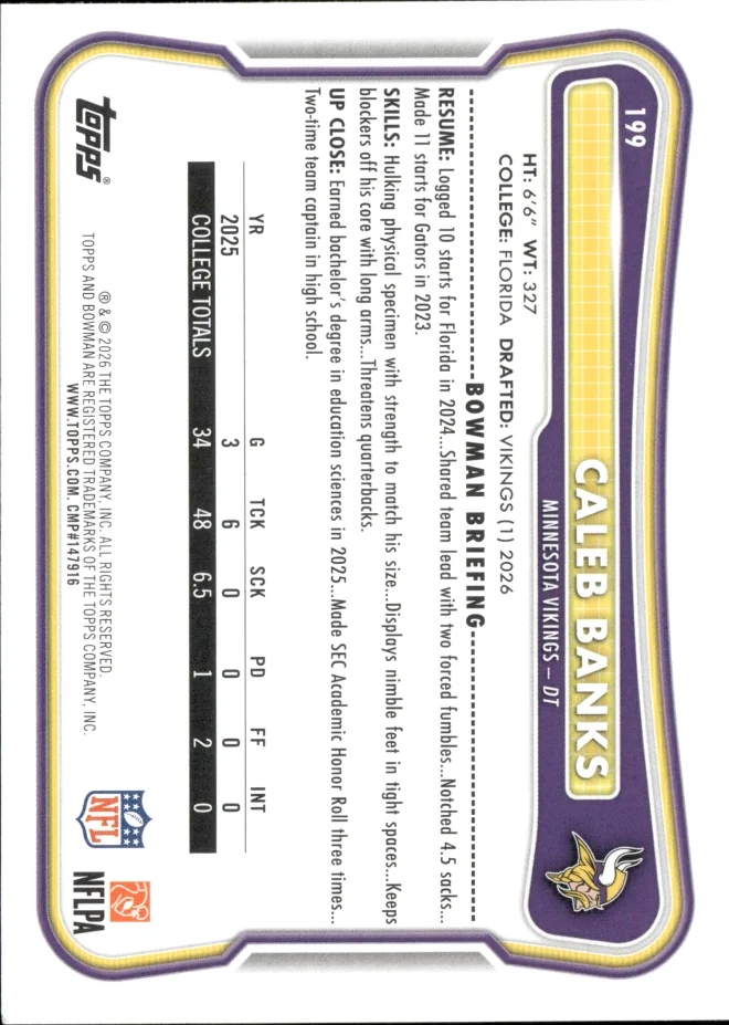 Caleb Banks card back