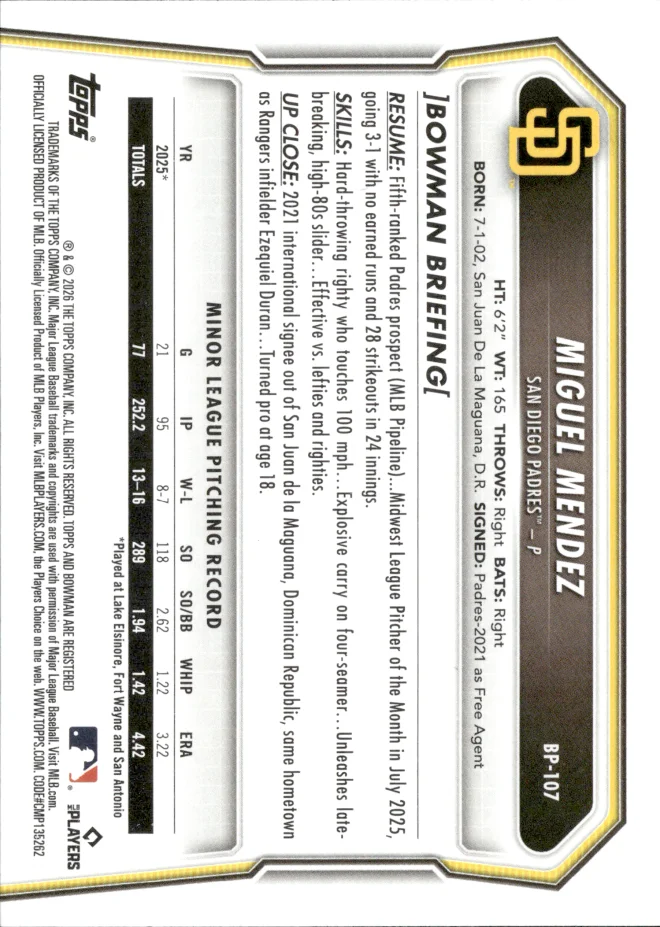 Miguel Mendez card back