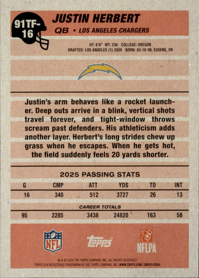 Justin Herbert card back