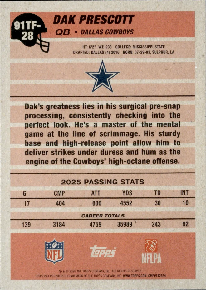 Dak Prescott card back