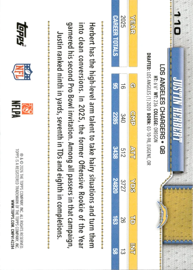 Justin Herbert card back