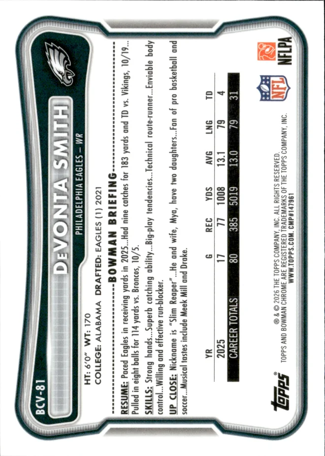 DeVonta Smith card back