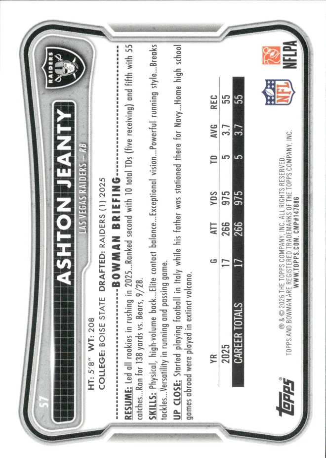 Ashton Jeanty card back