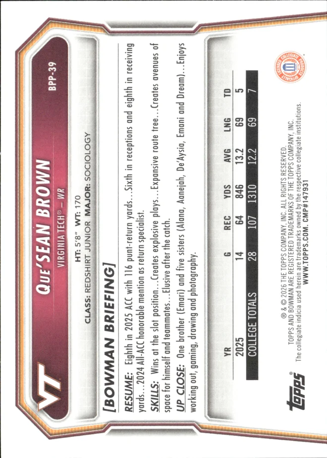 Que'Sean Brown card back