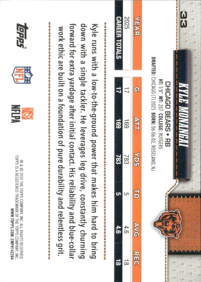 Kyle Monangai card back
