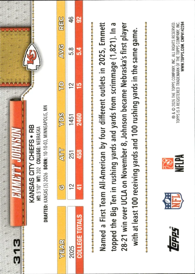 Emmett Johnson card back