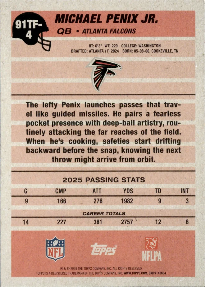 Michael Penix Jr. card back