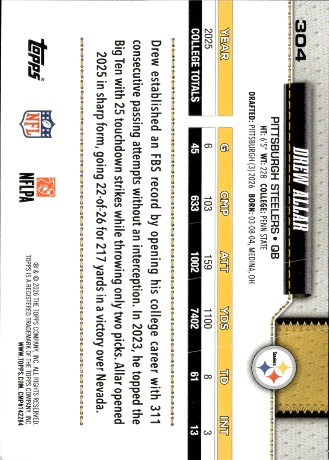 Drew Allar card back