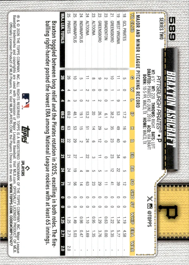 Braxton Ashcraft card back
