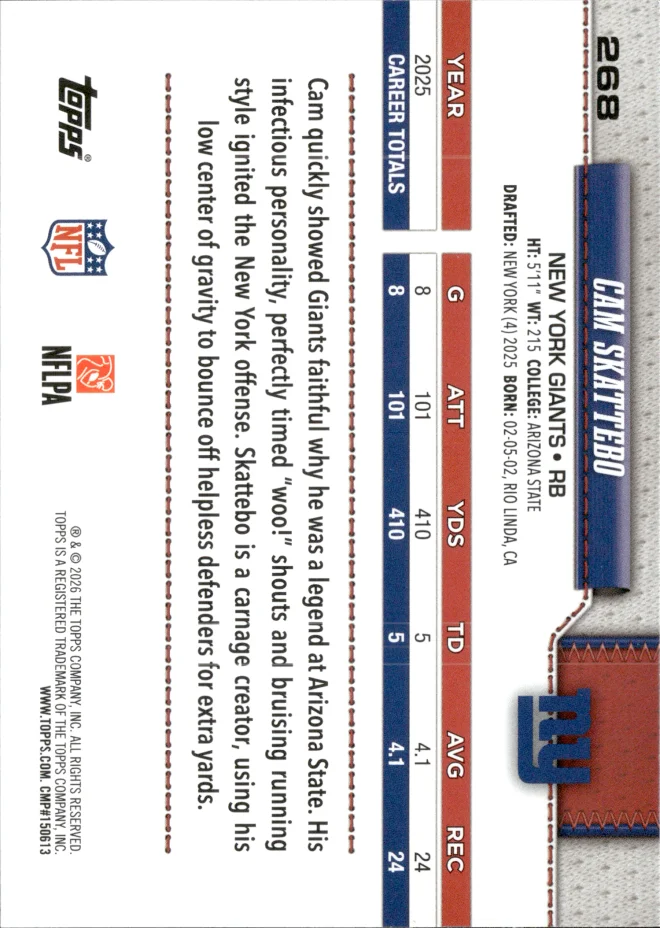 Cam Skattebo card back