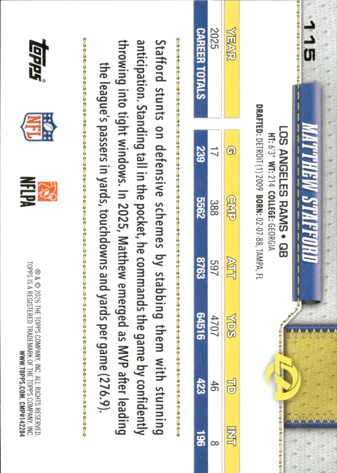 Matthew Stafford card back