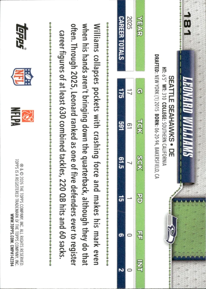 Leonard Williams card back