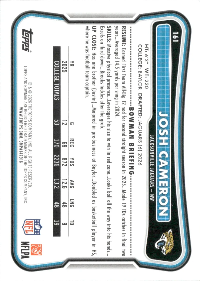 Josh Cameron card back