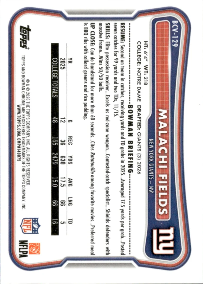 Malachi Fields card back