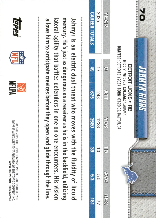Jahmyr Gibbs card back