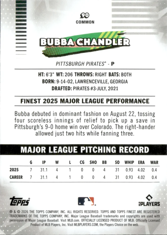 Bubba Chandler card back