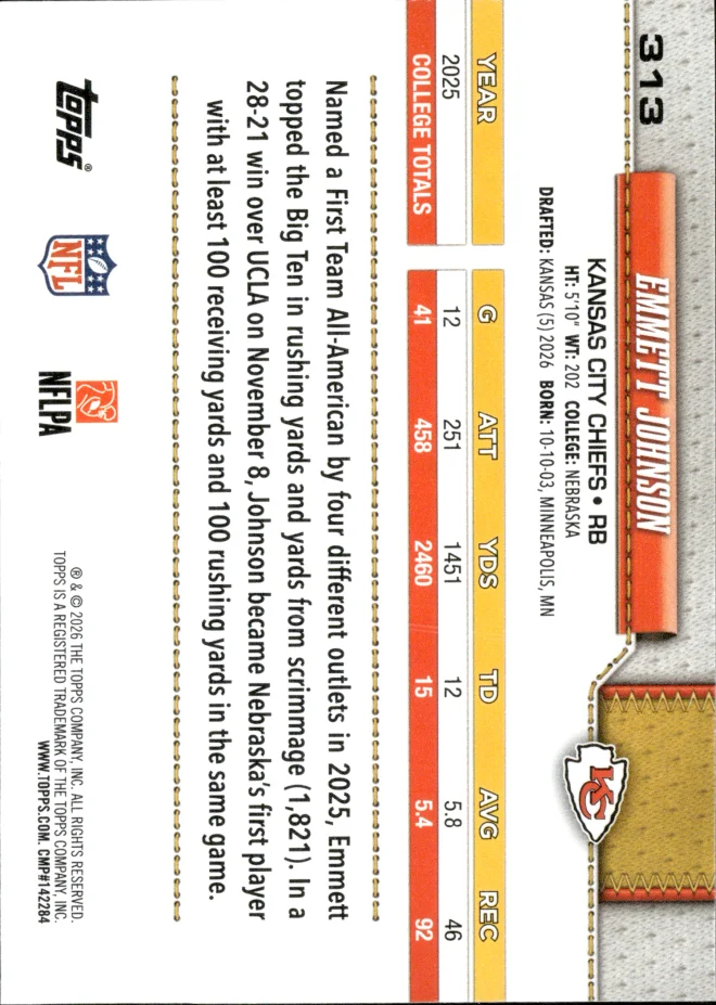 Emmett Johnson card back