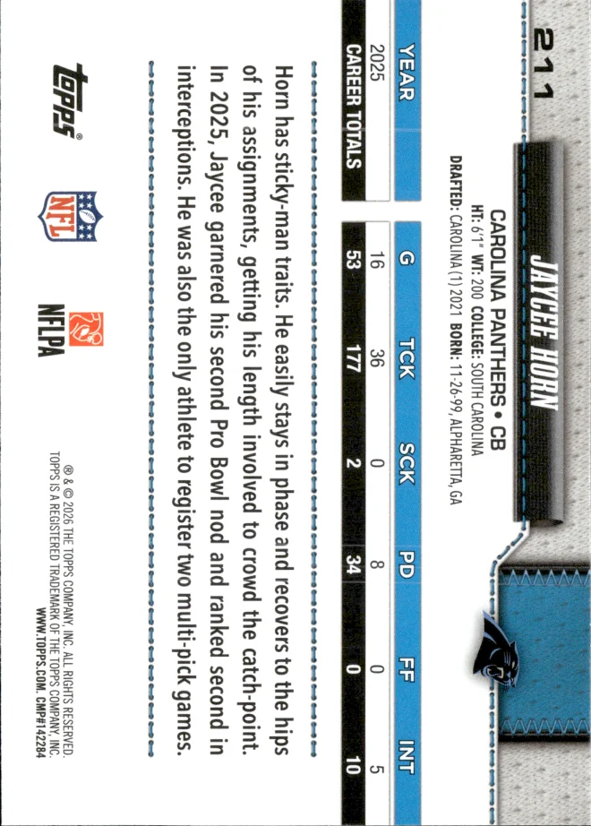 Jaycee Horn card back