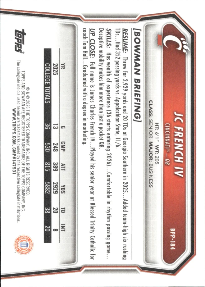 JC French IV card back