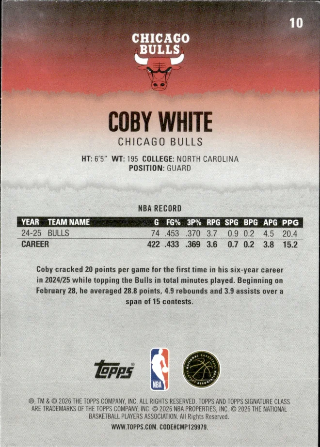 Coby White card back