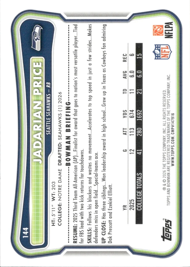 Jadarian Price card back