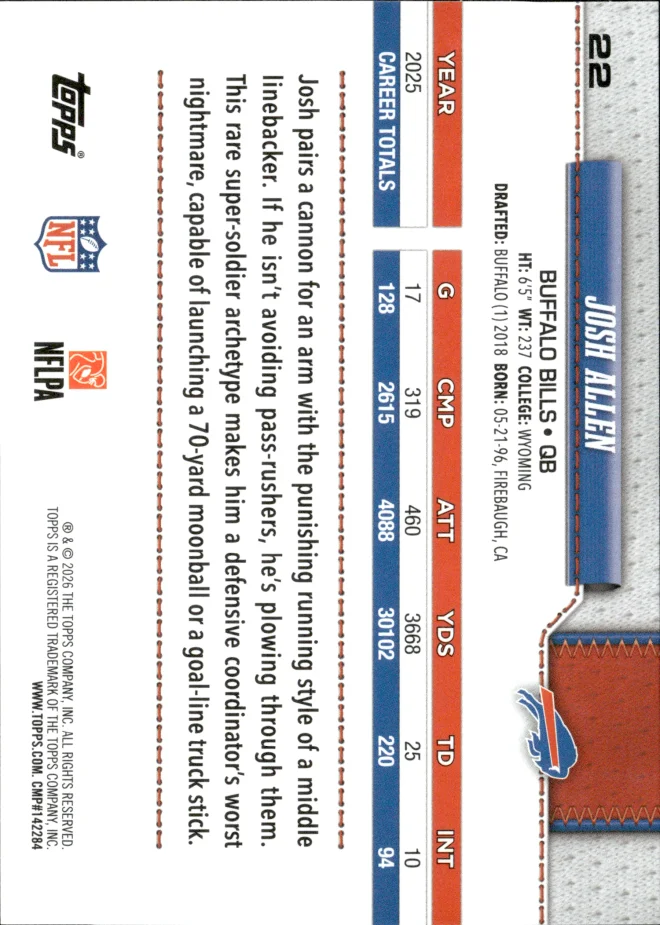 Josh Allen card back