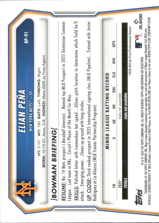 Elian Peña card back