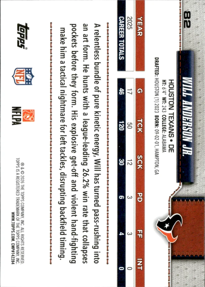 Will Anderson Jr. card back