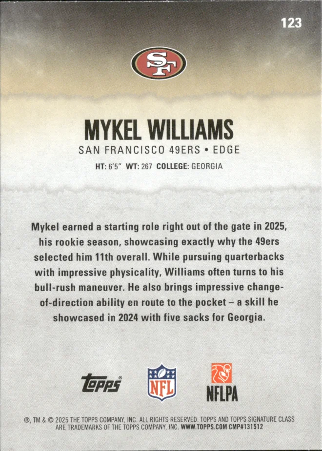 Mykel Williams card back