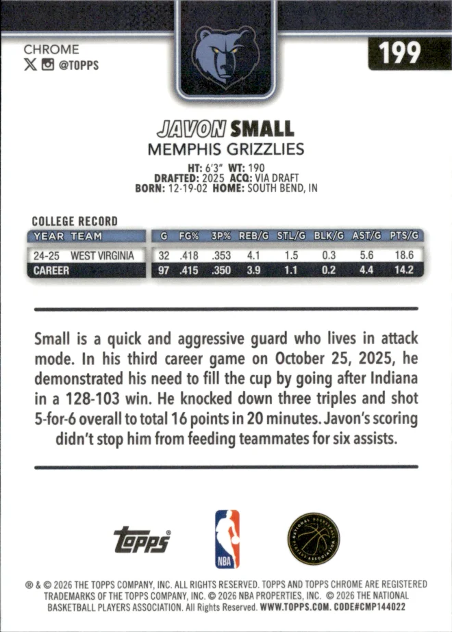 Javon Small card back