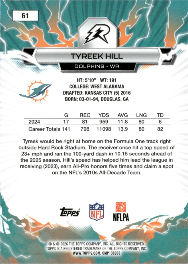 Tyreek Hill card back