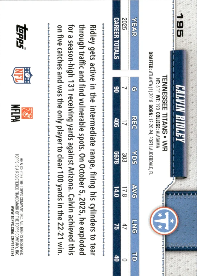 Calvin Ridley card back