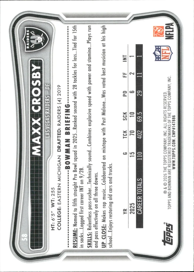 Maxx Crosby card back
