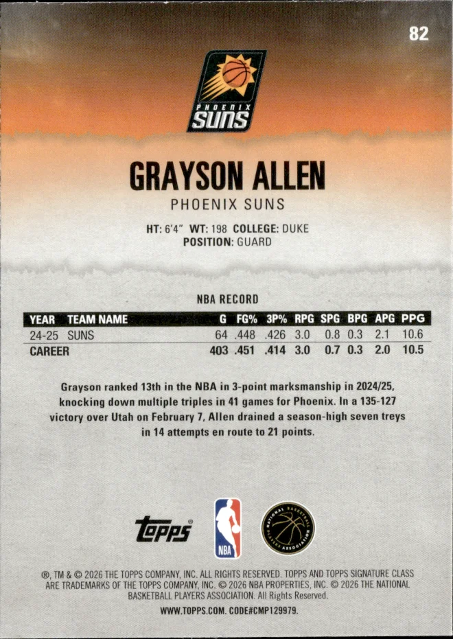 Grayson Allen card back