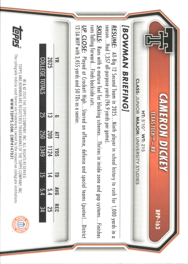Cameron Dickey card back