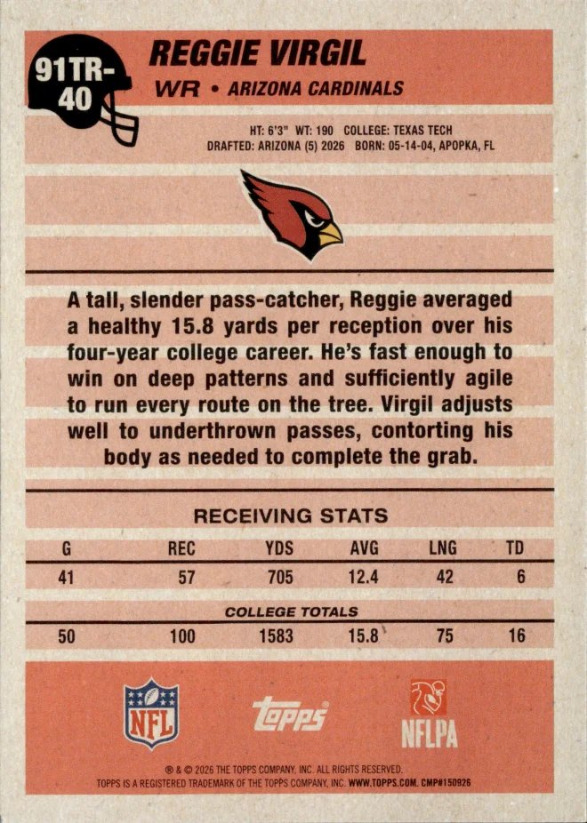 Reggie Virgil card back